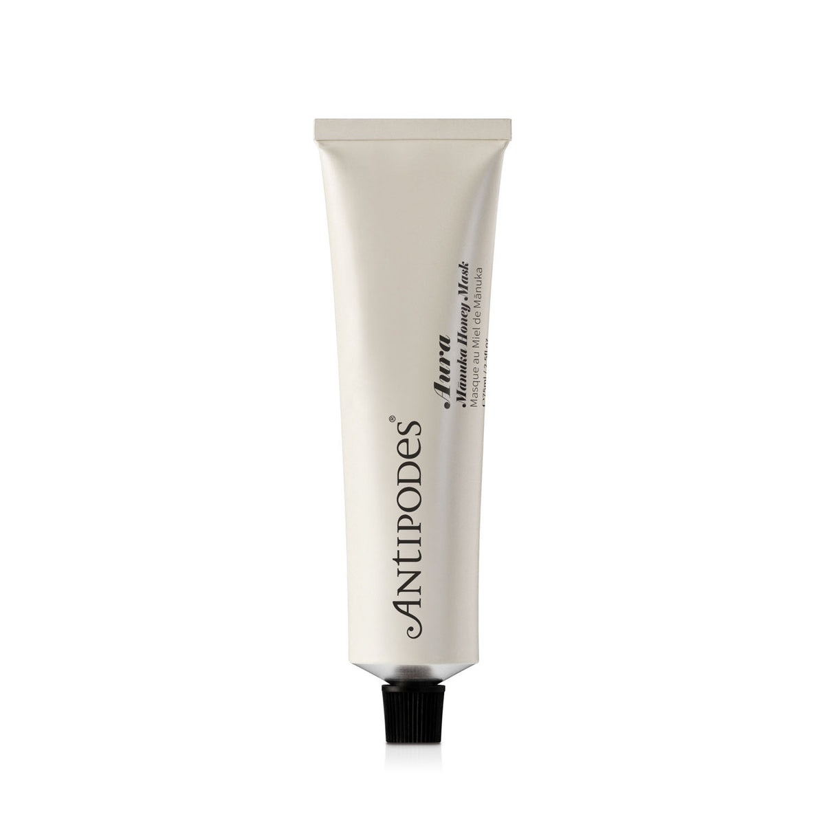 A single tube of Antipodes Jura Mombasa Heavy Mask on a clean white background. The tube is a warm off-white/cream color with a black cap, featuring black text for the brand and product name.