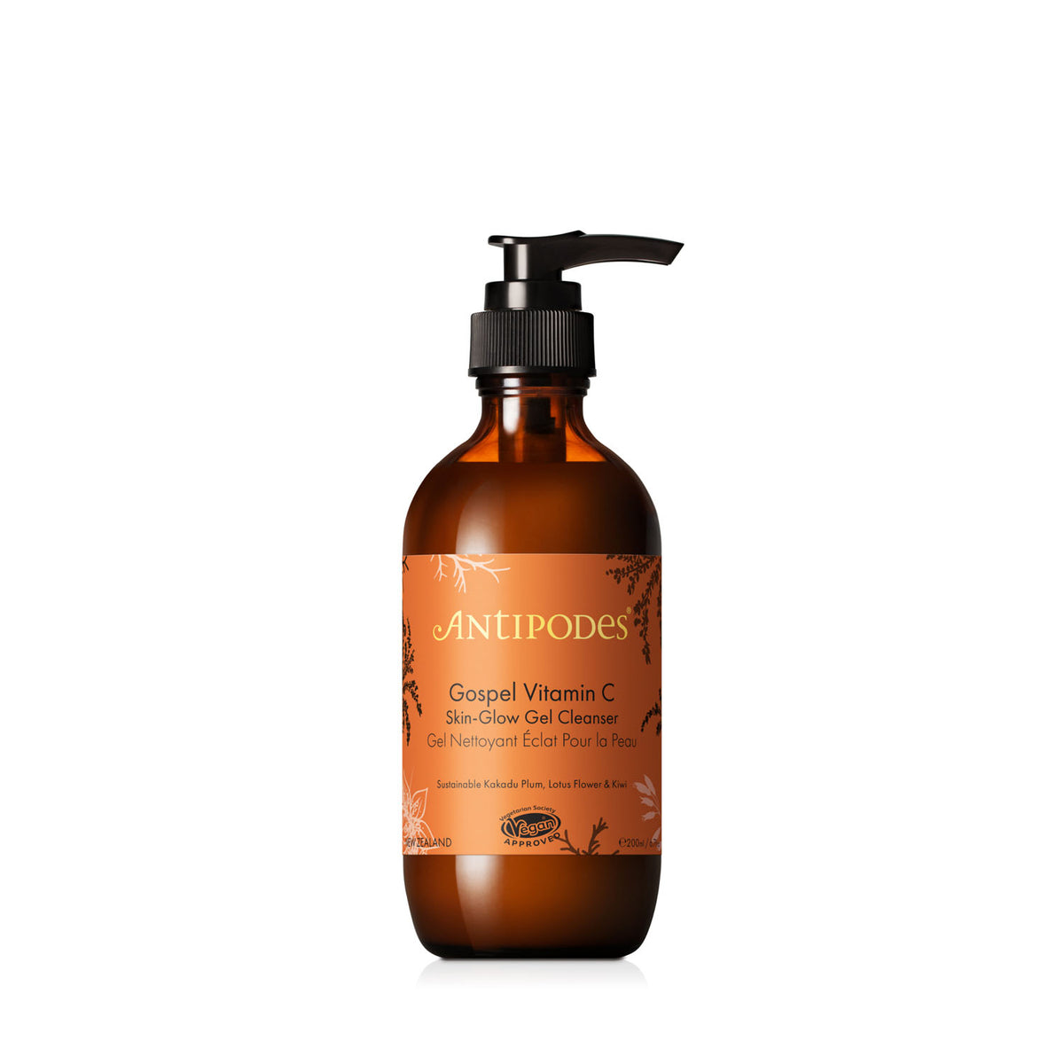 Antipodes Gospel Vitamin C Cleanser bottle with pump on a white background