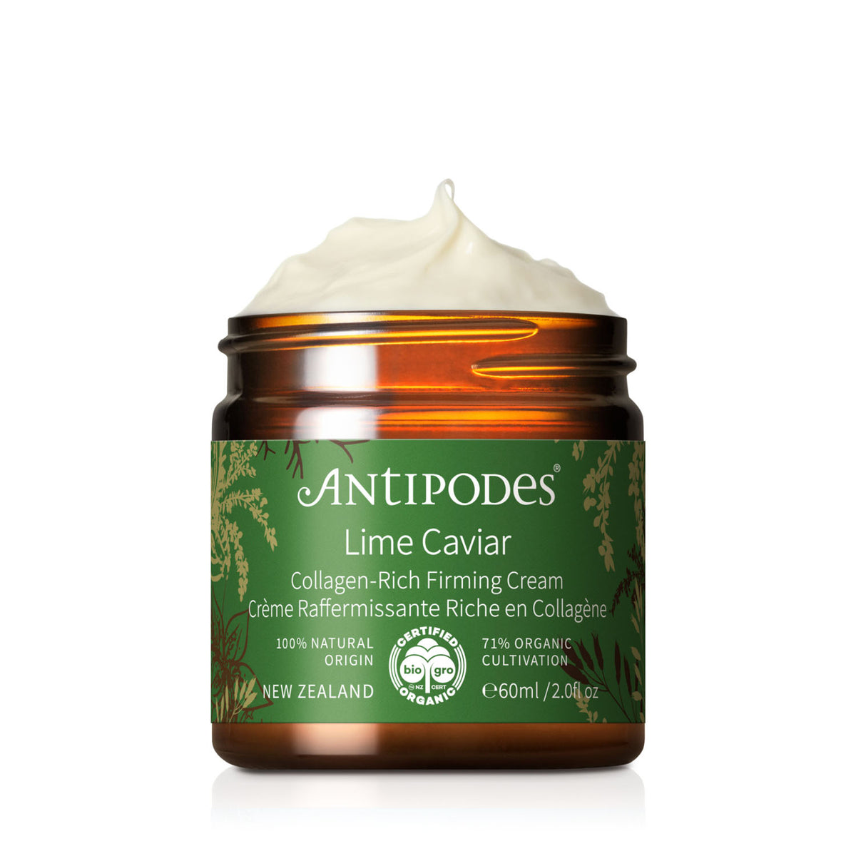 Antipodes Lime Caviar Collagen-Rich Firming Cream jar on a white background
